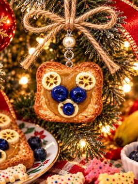 Peanut Butter & Fruit Bear Animal Face Toast Ornament | Handmade Breakfast Food
